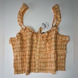 American Eagle Plaid Smocked Crop Top Womens XXL NWT Ruffle Cottagecore